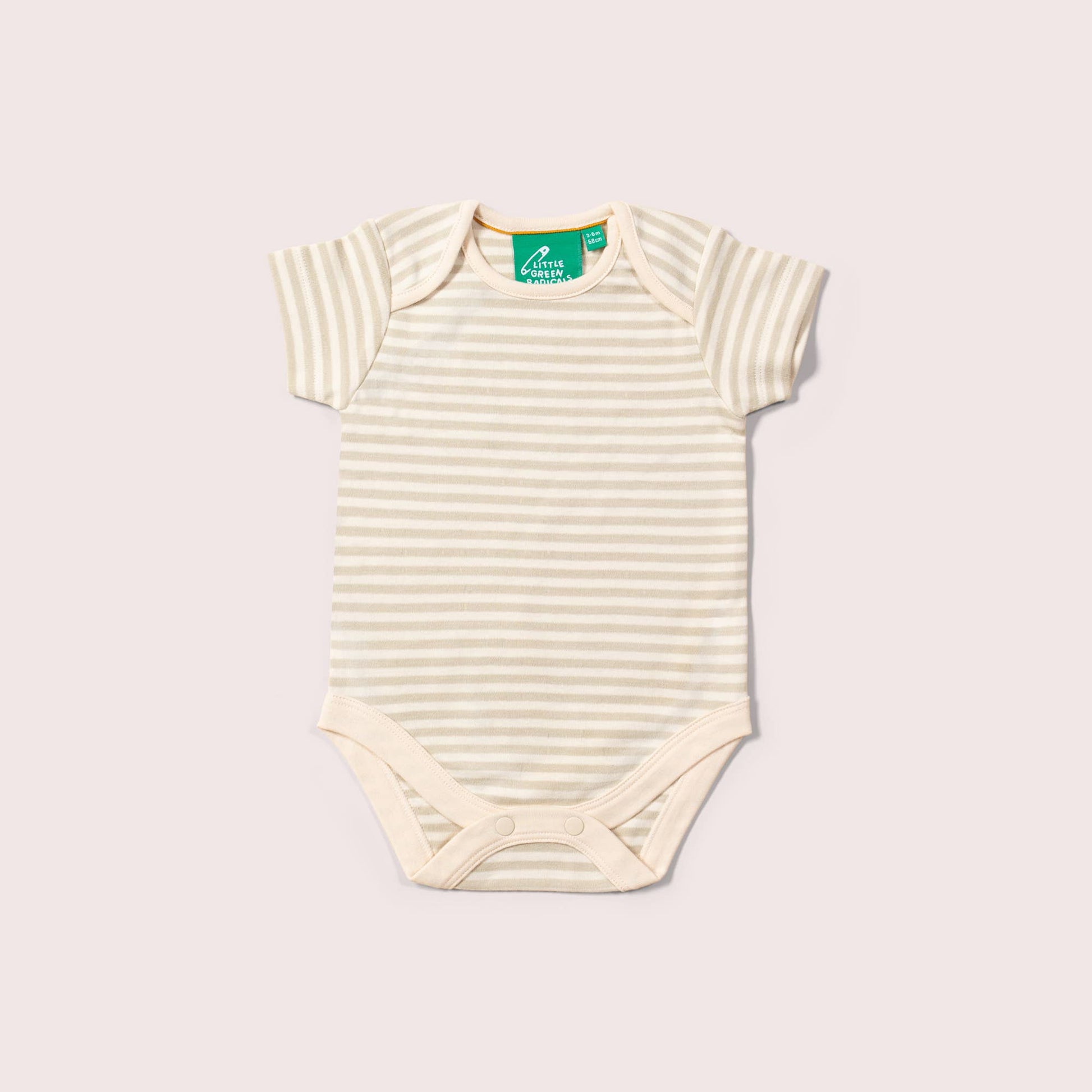 Striped baby bodysuit on a light gray background