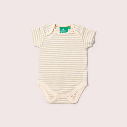 Striped baby bodysuit on a light gray background