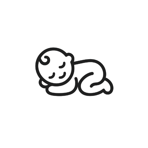 Black and white icon of a baby crawling on a white background